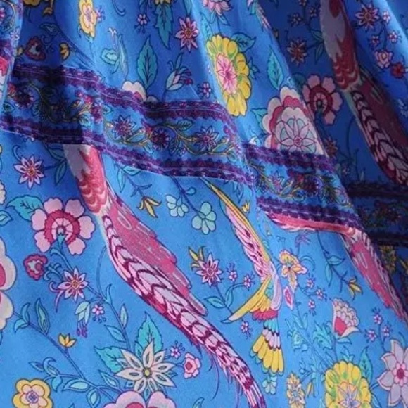 Boho Floral Bird Gypsy Print Maxi Long Dress - Picture 9 of 12